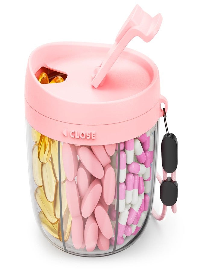 AMOOS Cute Pill Dispenser with 7 Large Compartments, Portable Pill Bottle Organizer with Wide Opening for Easy Use, Anti-Mix Pill Organizer for Travel, BPA-Free Pill Container, Pink - Image 1